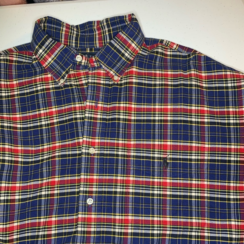 Ralph Lauren Blue/Red plaid Cotton long sleeve Big shirt Size L - Picture 3 of 9